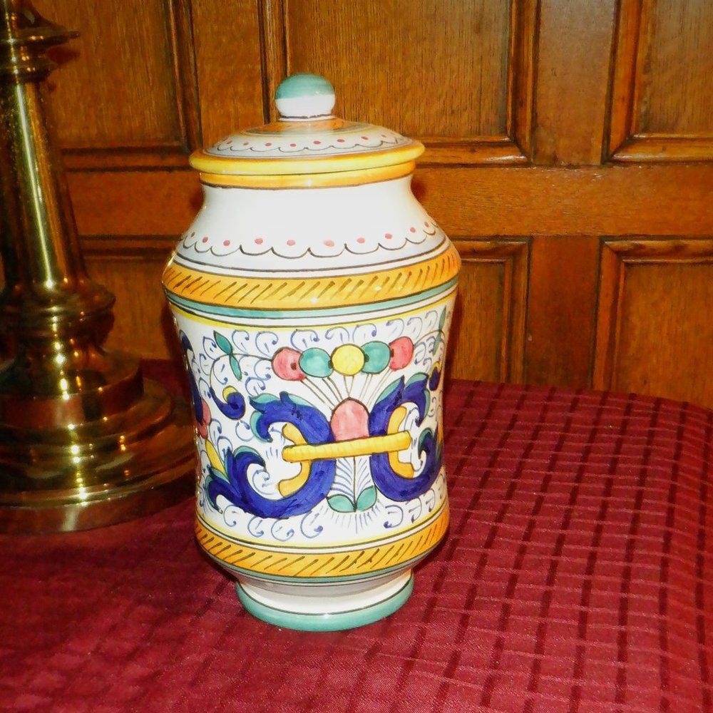 DERUTA Ceramiche ~ CANISTER / Lid ~ 9 x 5 In ~ RICCO Pattern ~ Italy